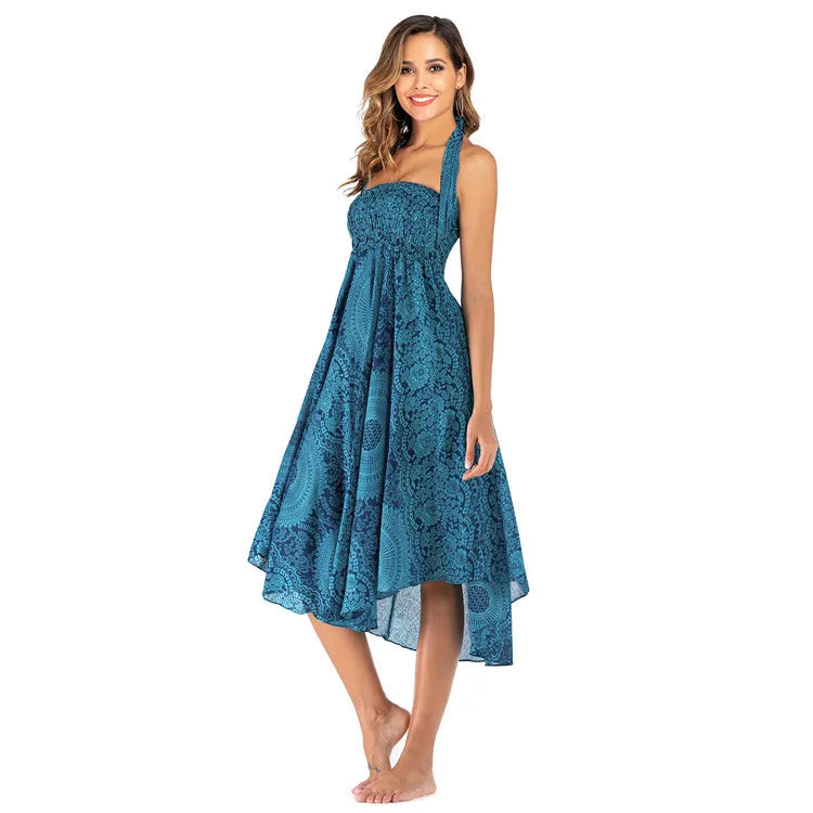 Summer Boho Vintage Long Maxi Skirt - Two-Way Beach Dress