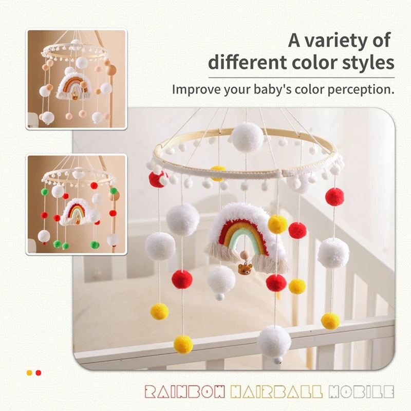 Baby Rainbow Bed Bell - Wooden Mobile with Music Rattle