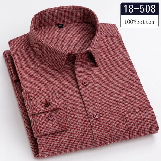 Luxury Men's Slim Fit Houndstooth Cotton Shirt - Long-Sleeve Designer Plaid