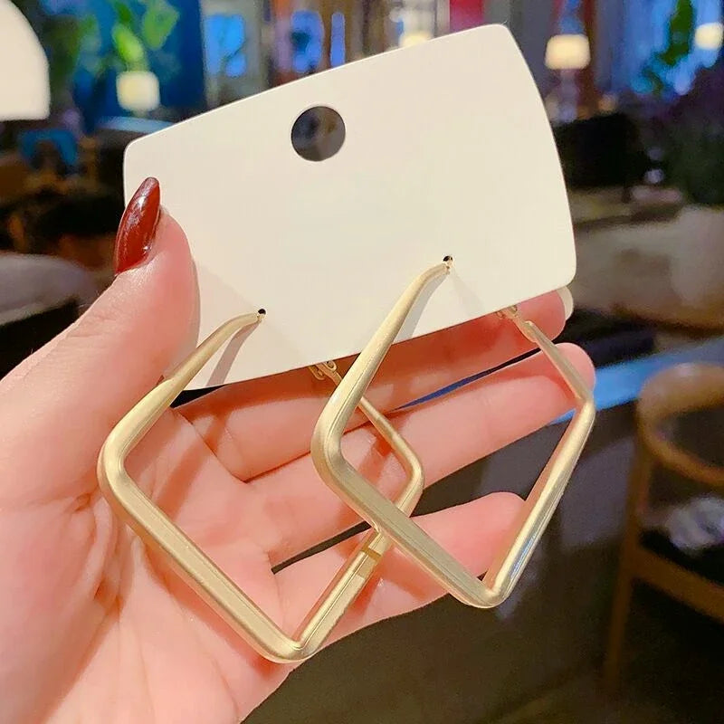 Women's Geometric Metal Earrings – Irregular Big Square Hoop Earrings, Fashion Jewelry Gift