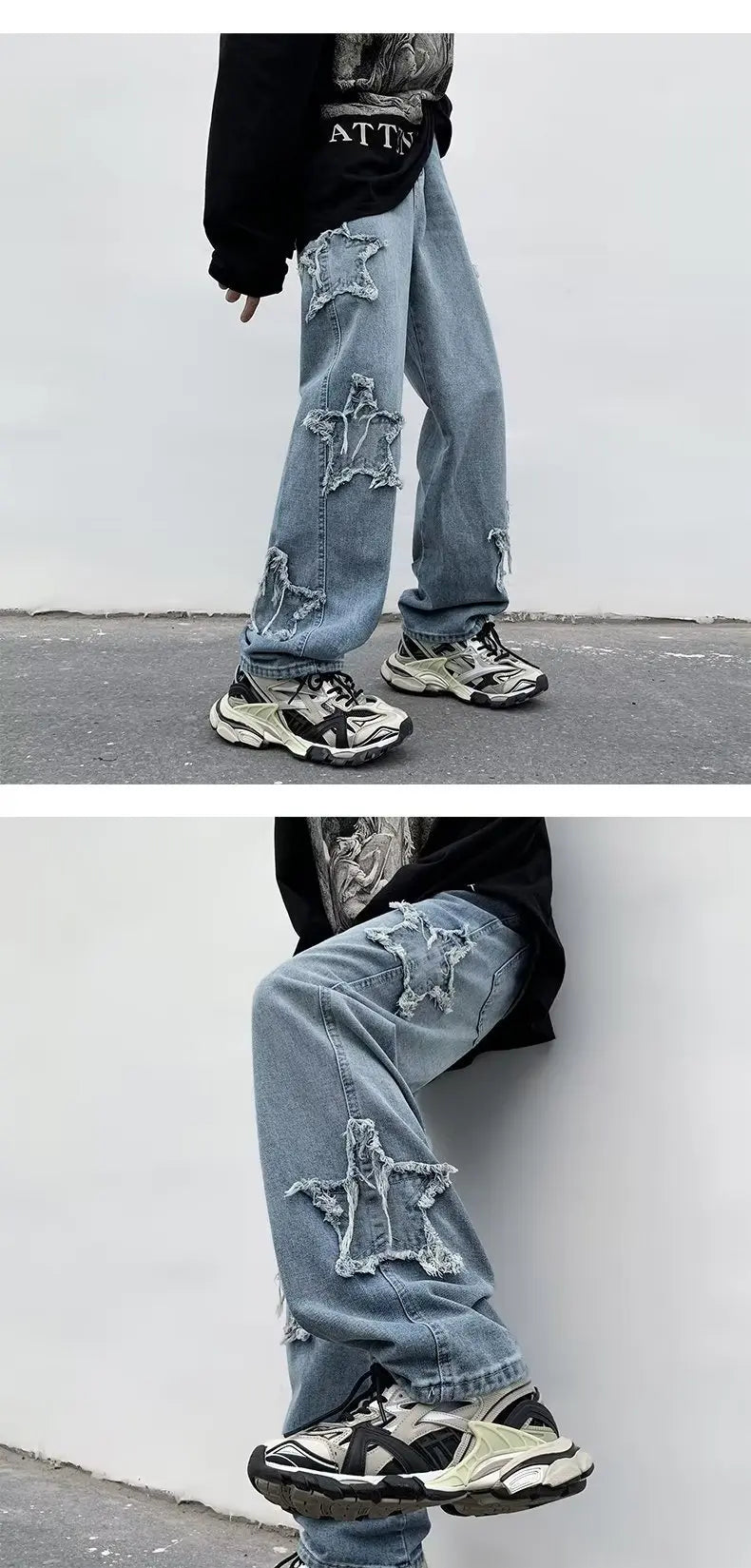 Hip Hop Embroidered Baggy Jeans - Men's Fashion Trousers