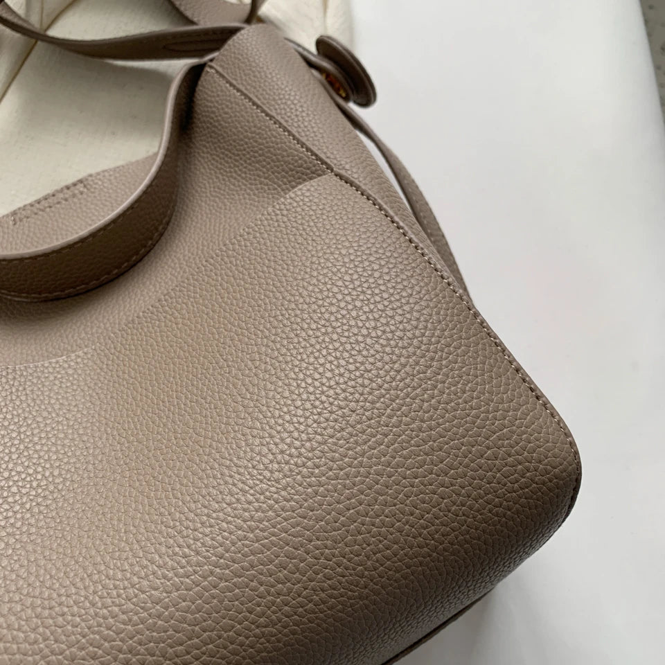 Wide Strap Leather Handbag - Women's Soft Casual Bucket Tote, Large Capacity & Multi-Function