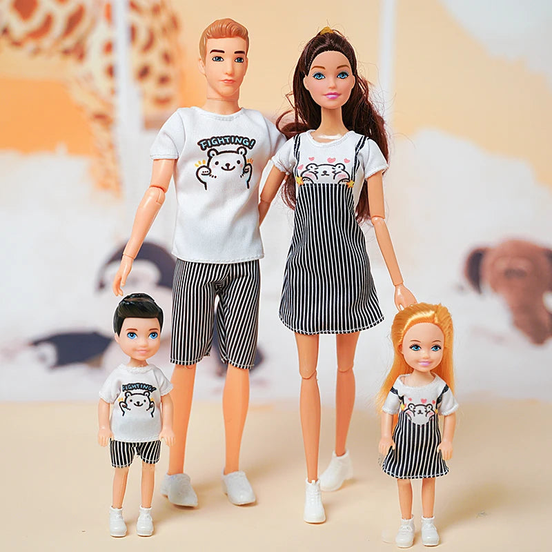 Barbie Family Doll Set - 4-Piece: Mom, Dad, Kids, 30cm Dolls with Clothes - Perfect Educational Birthday Gift