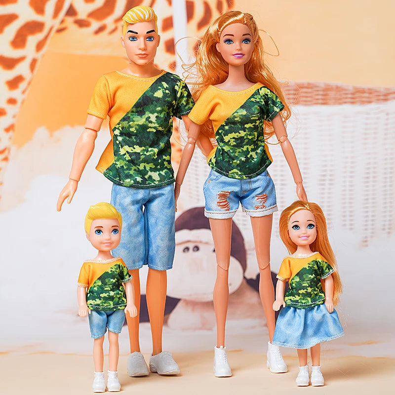 Barbie Family Doll Set - 4-Piece: Mom, Dad, Kids, 30cm Dolls with Clothes - Perfect Educational Birthday Gift
