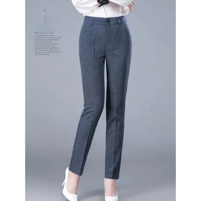 High Waist Formal Ankle Pants for Women - Slim Fit Korean Office Trousers