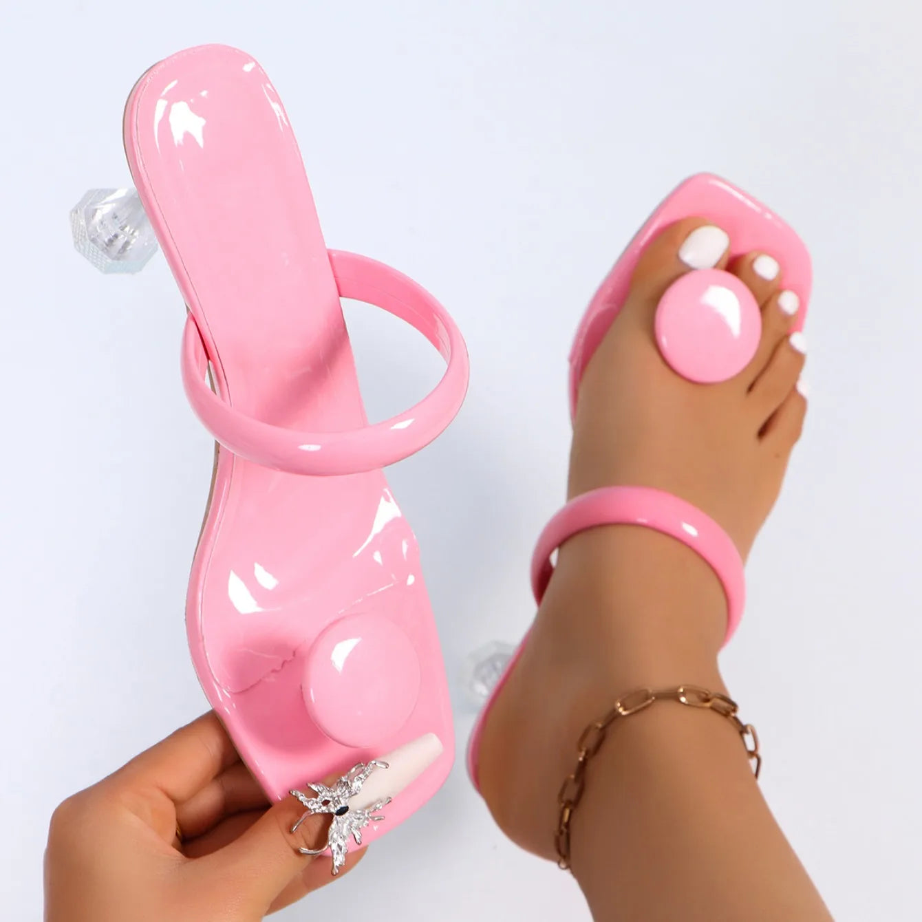 Narrow Band Platform Sandals - Women’s High Heels with Ankle Strap, Party Shoes