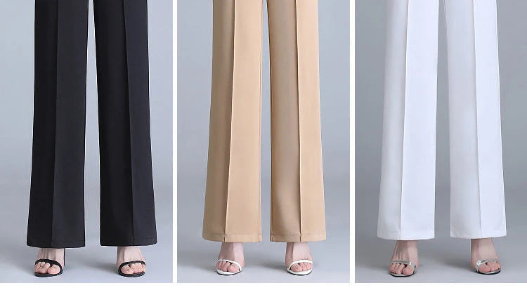 Khaki High-Waist Ice Silk Wide-Leg Trousers - Summer Design, Elegant Elastic Waist Baggy Pants for Women