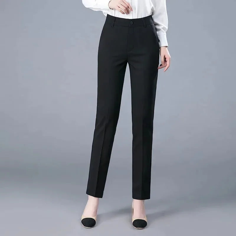 High Waist Formal Ankle Pants for Women - Slim Fit Korean Office Trousers