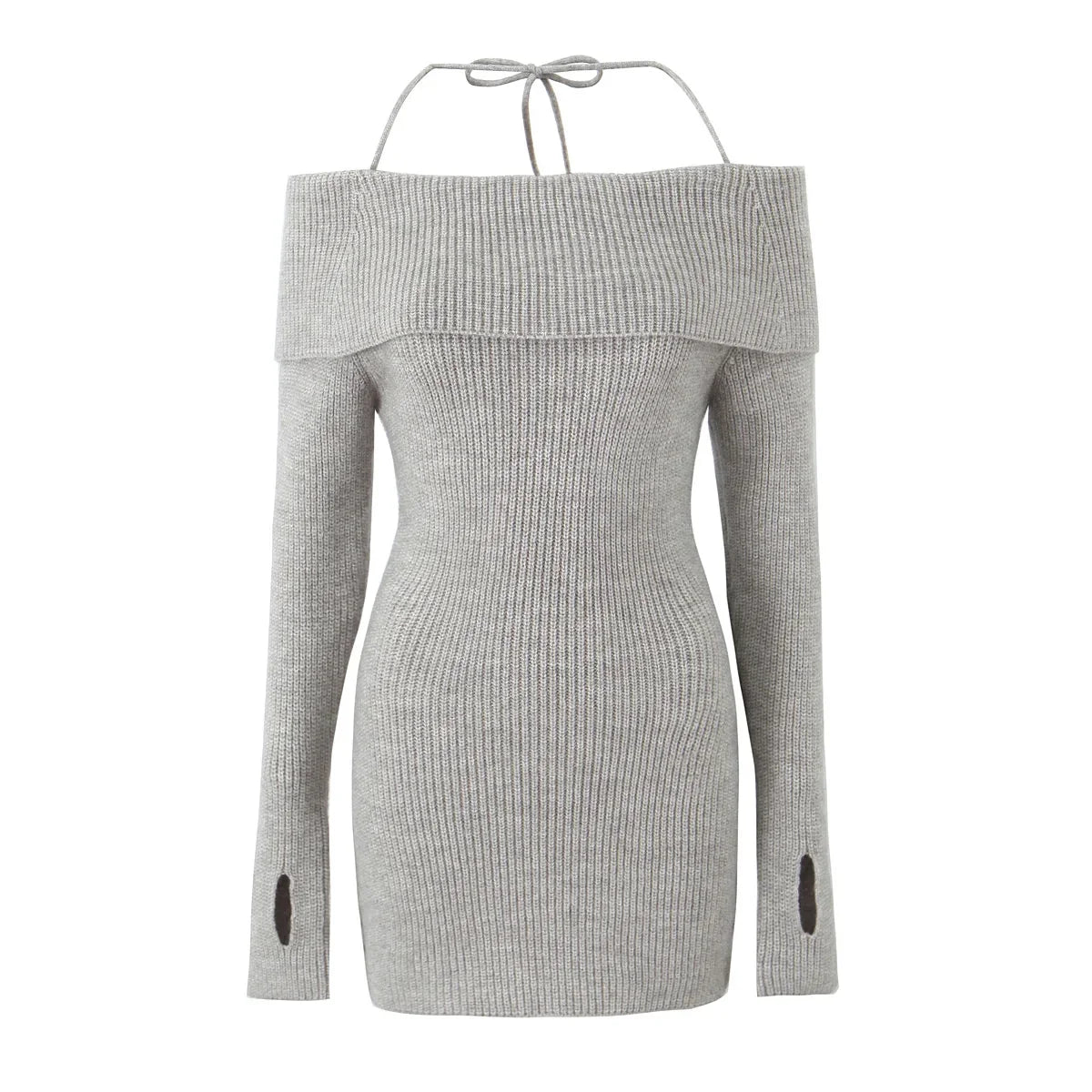 Autumn Off-Shoulder Black Bodycon Knitted Dress