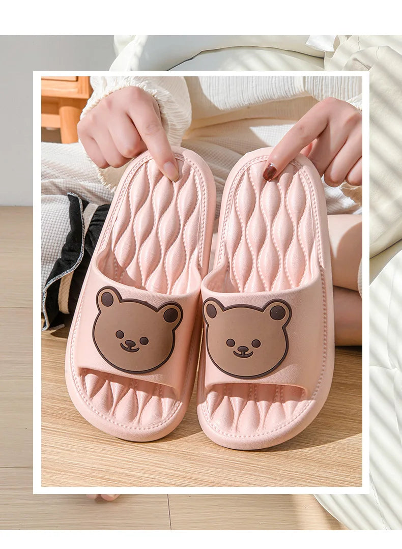 New EVA Slippers - Men & Women Cartoon Bear Sandals with Thick Soles, Non-Slip Bathroom and Casual Indoor/Outdoor Wear