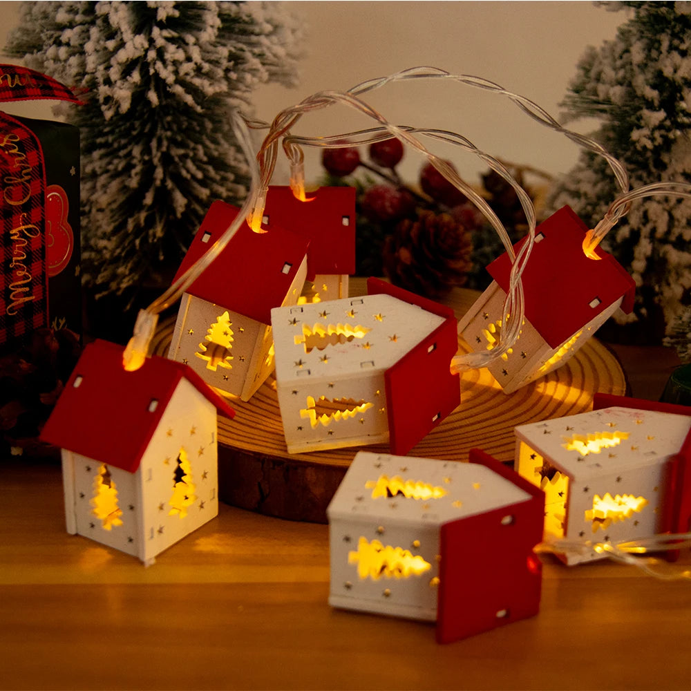 1.5M Christmas Wooden House LED String Lights - Holiday Decoration