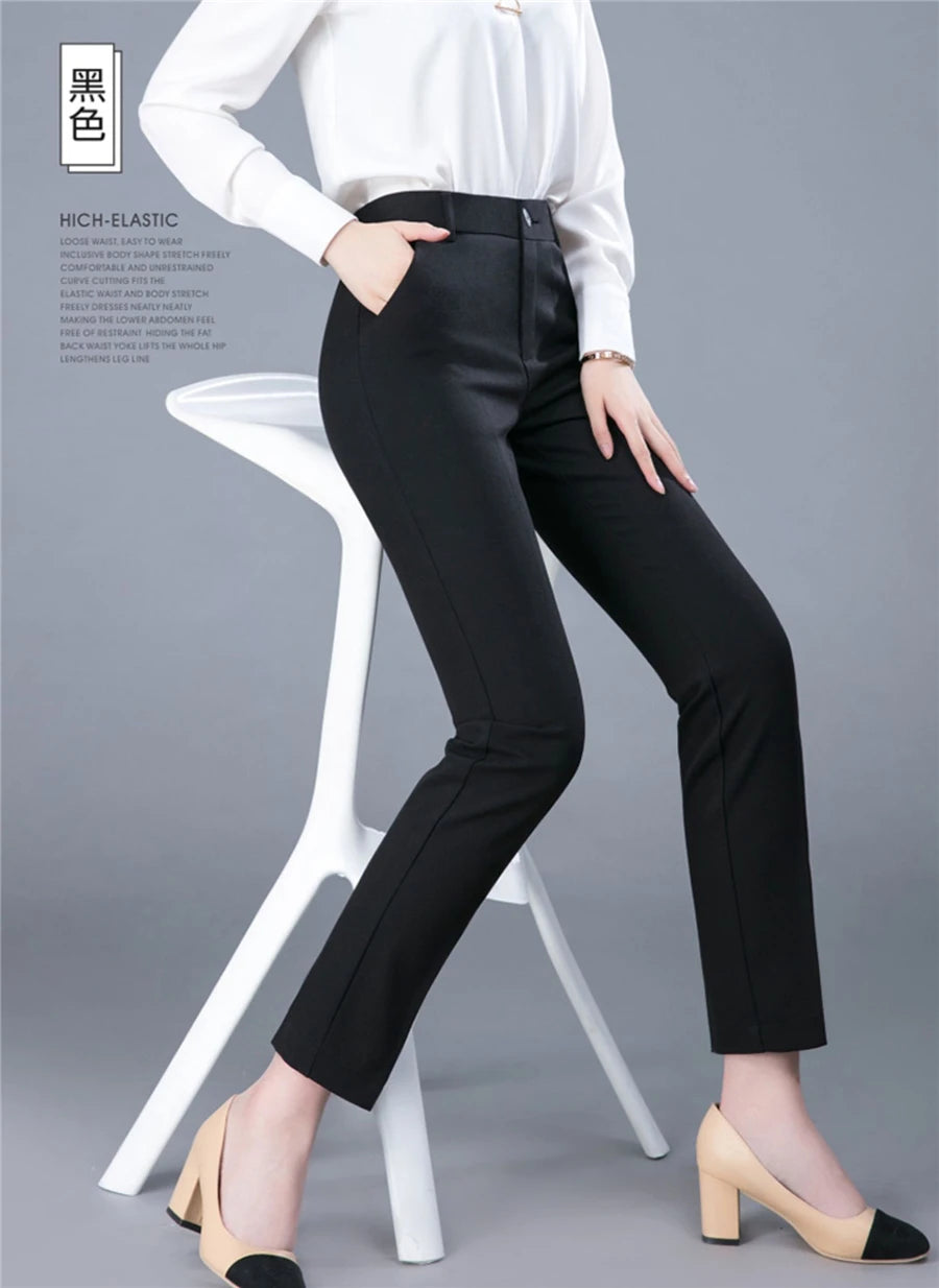 High Waist Formal Ankle Pants for Women - Slim Fit Korean Office Trousers