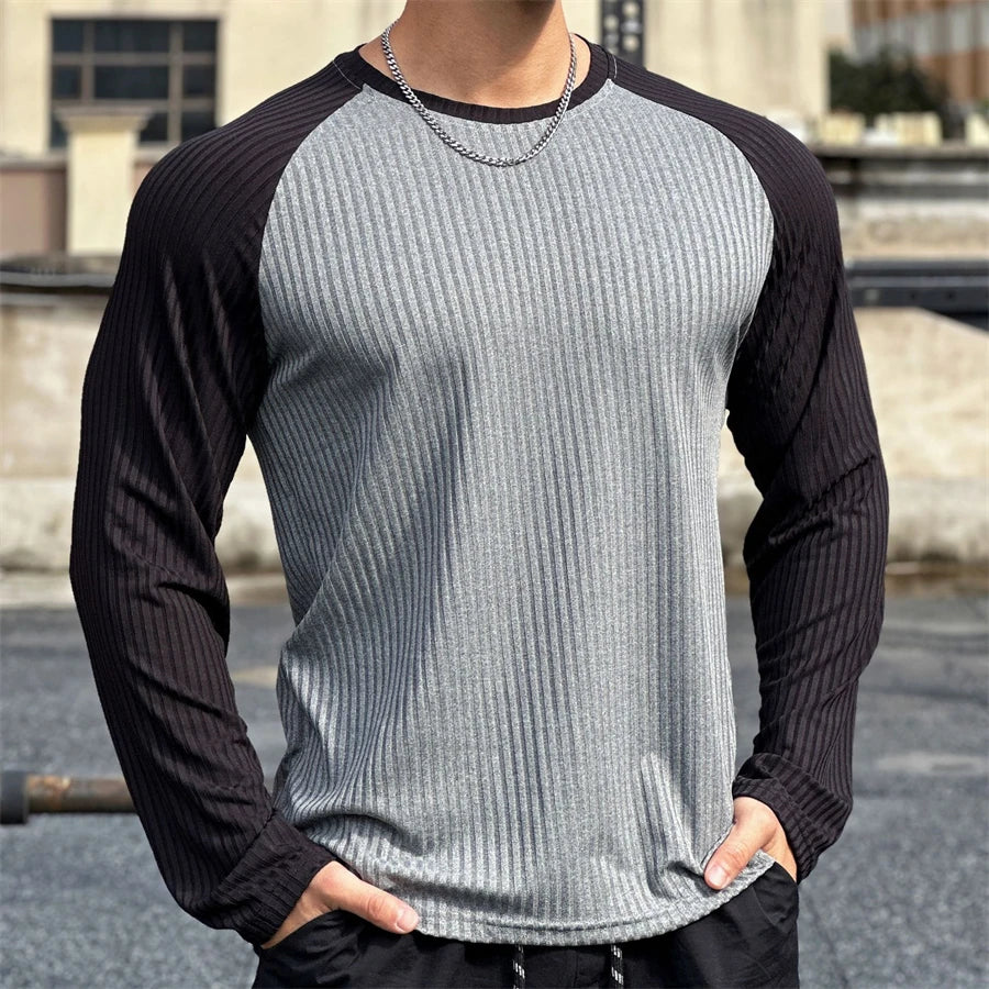 Men's Long Sleeve Gym Shirt - Splice Color Quick Dry Fitness Tee