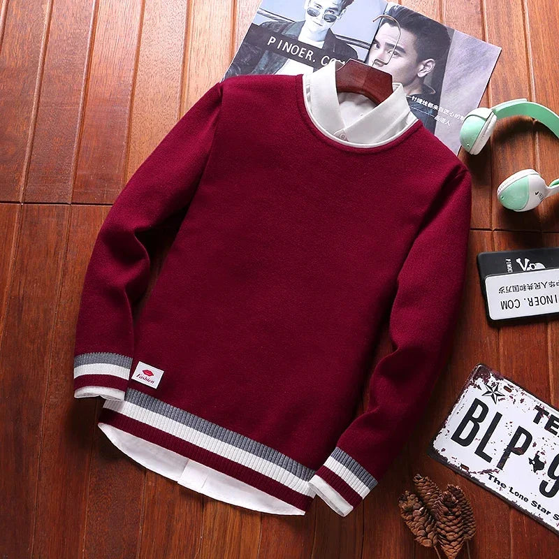 Men's Knitted Sweater – Korean Fashion Long Sleeve Pullover, Vintage Autumn Top