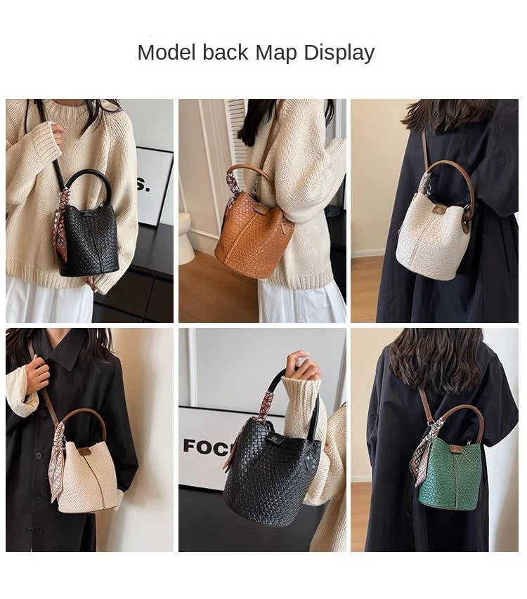 Bucket Bags Luxury Designer Bag Women Totes Fashion Woven Pattern Handbags New Shoulder Bag with Scarves Handheld Messenger Bag