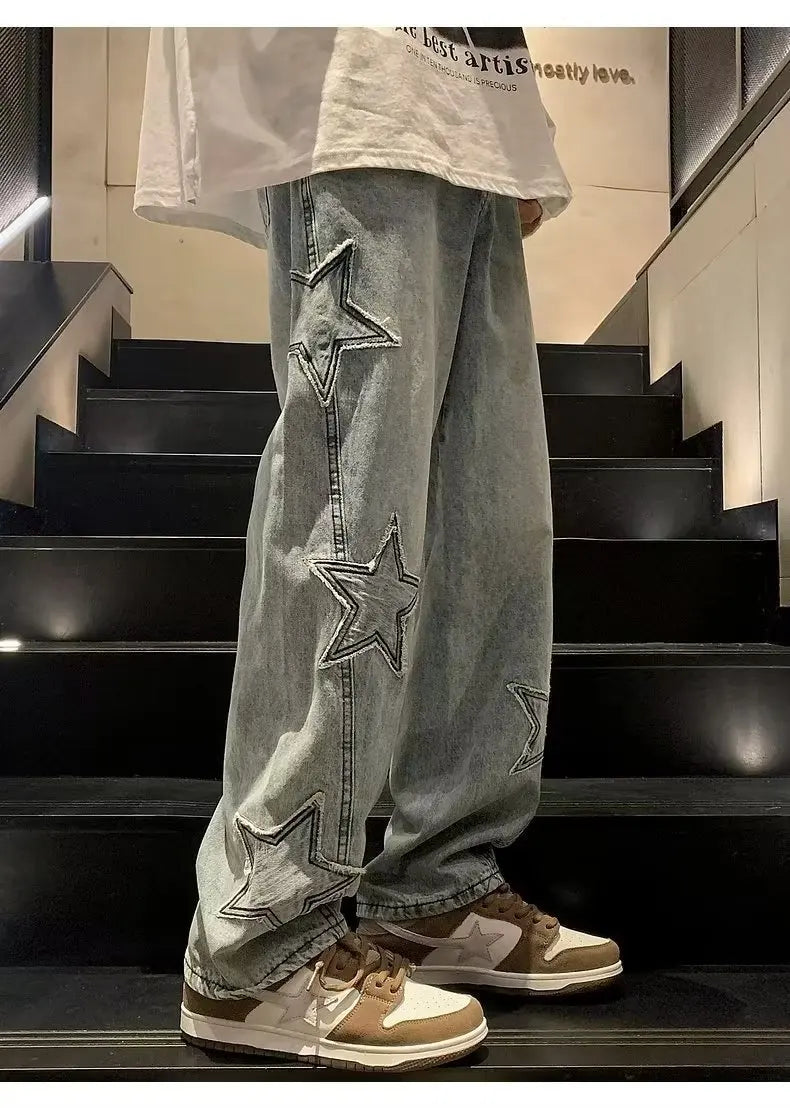 Hip Hop Embroidered Baggy Jeans - Men's Fashion Trousers