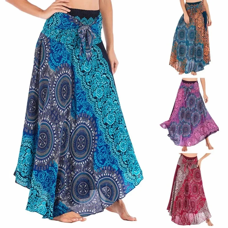 Summer Boho Vintage Long Maxi Skirt - Two-Way Beach Dress