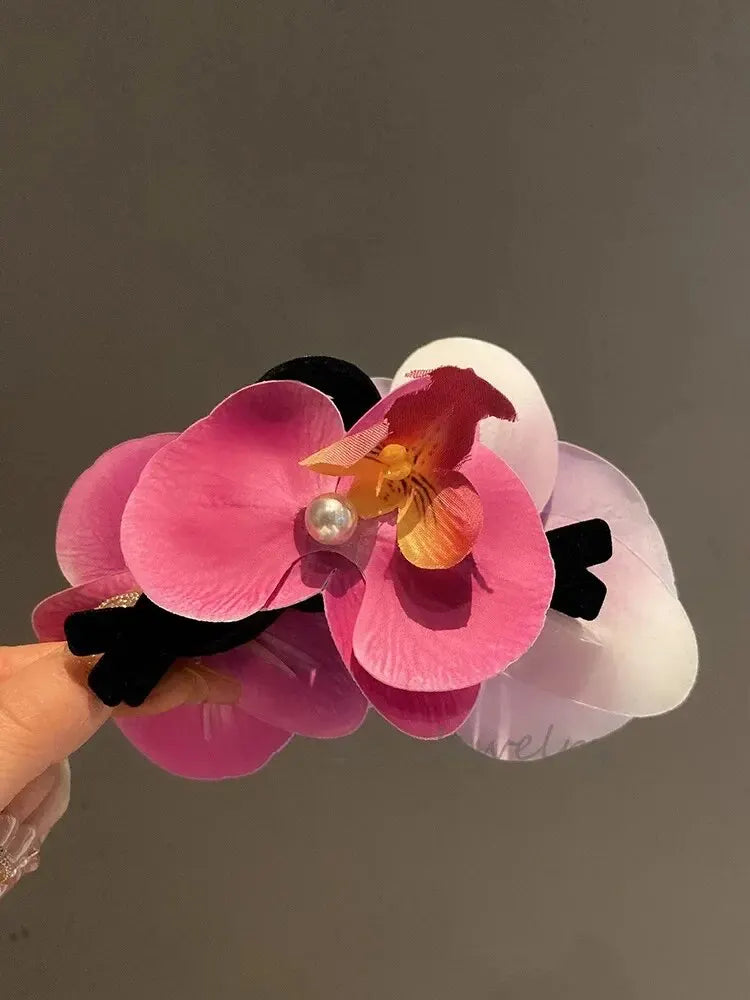 Sweet French Style Butterfly Orchid Hair Clip - Elegant Women's Back-of-Head Pin