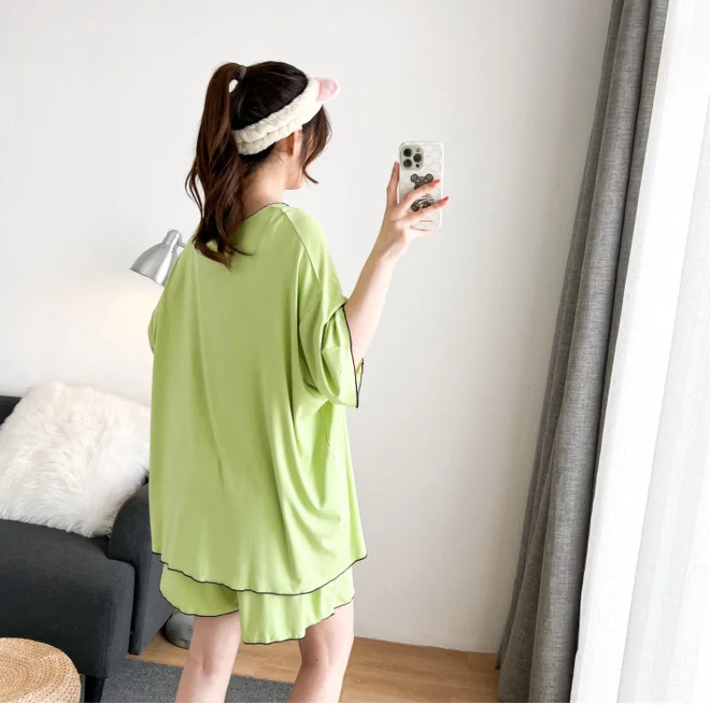 Plus Size Women's Pajama Set - 2-Piece Loose Summer Sleepwear (Up to 150kg)
