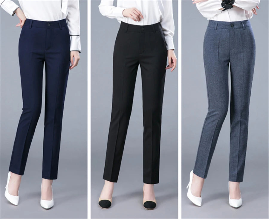 High Waist Formal Ankle Pants for Women - Slim Fit Korean Office Trousers
