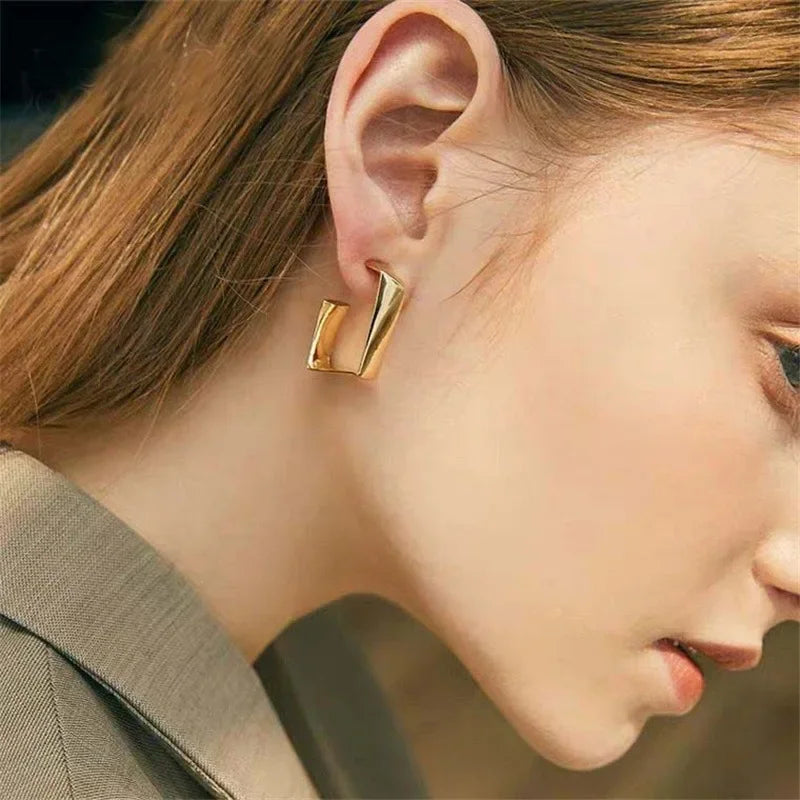 Women's Geometric Metal Earrings – Irregular Big Square Hoop Earrings, Fashion Jewelry Gift