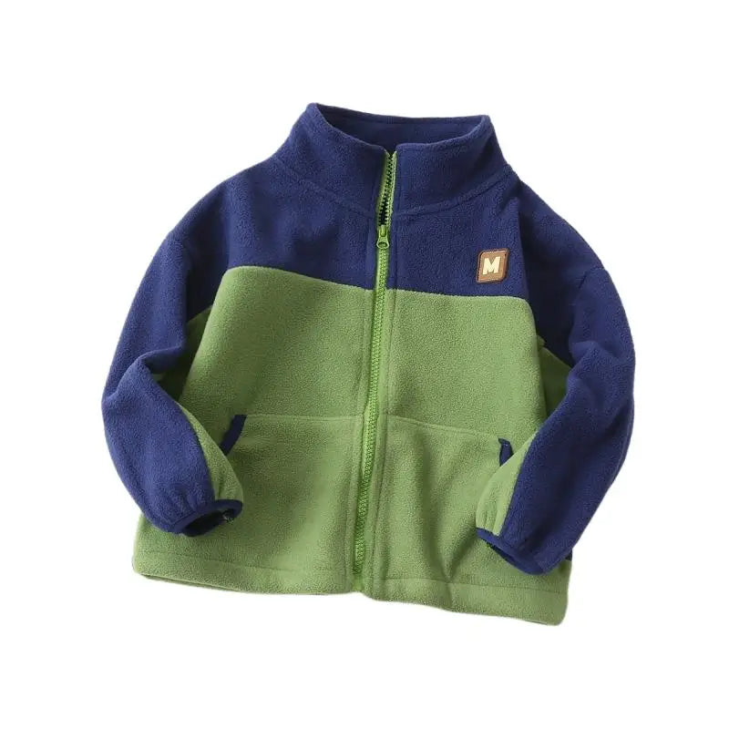 Autumn Winter Baby Boy Fleece Jacket – Letter Sticker & Zipper Coat