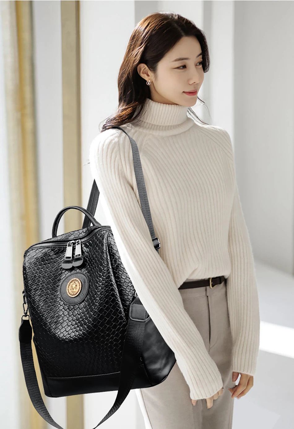 Luxury Leather Women's Backpack - Large Capacity Shoulder Bag