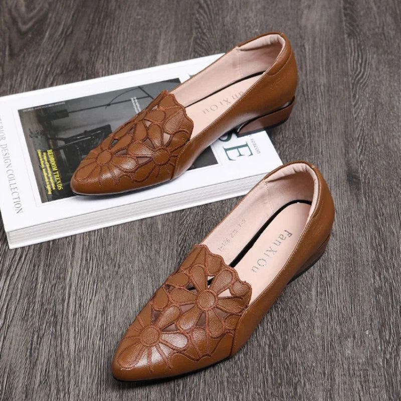 Mid Heel Casual Shoes – Hollow Out Black Square Heel for Women