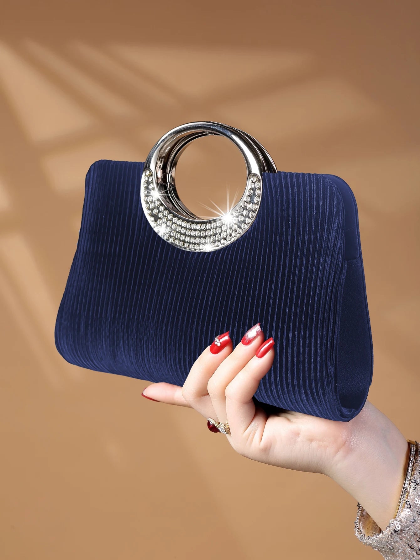 Glamorous Rhinestone Glitter Evening Bag – Luxury Ruched Bridal Purse with Chain