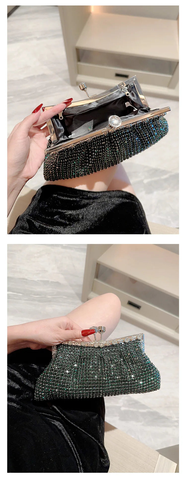 Luxury Rhinestone Evening Clutch Bag with Detachable Chain – Elegant Wedding & Party Handbag