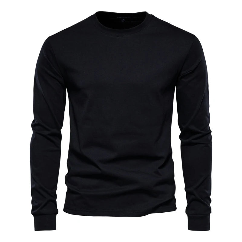 Solid Color Long Sleeve Cotton T-Shirt for Men