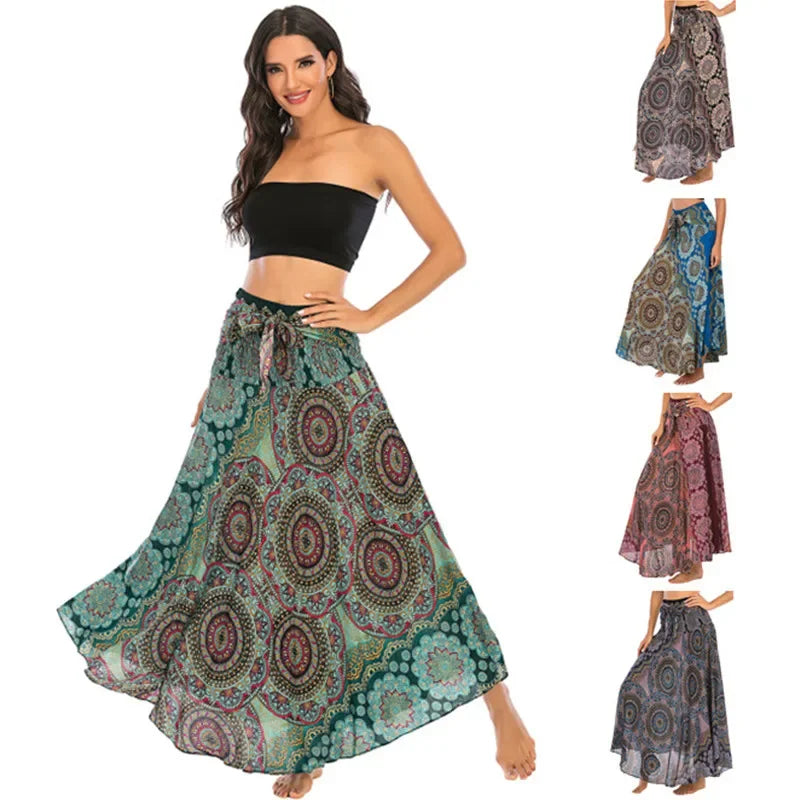 Summer Boho Vintage Long Maxi Skirt - Two-Way Beach Dress