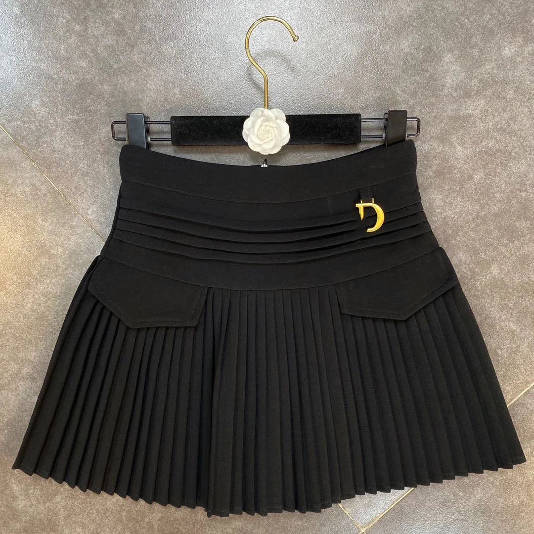 Korean Edition Velvet Pleated Skirt for Teen Girls