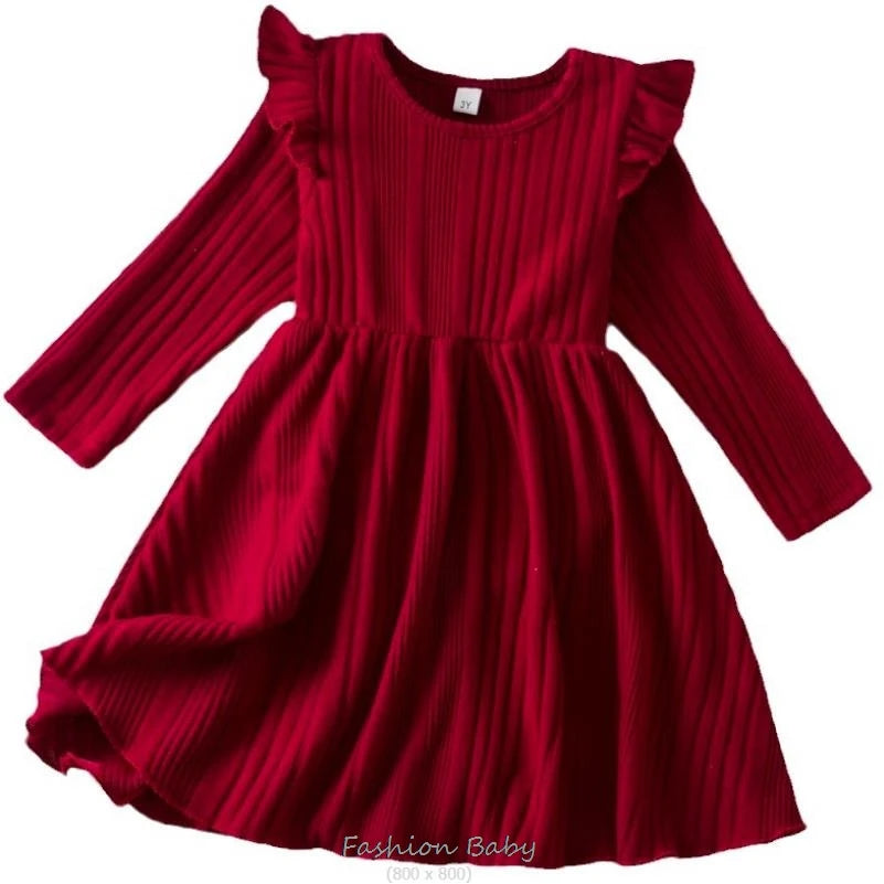 Girls' Long Sleeve Princess Dress – Birthday & Winter Knit Dress for Kids