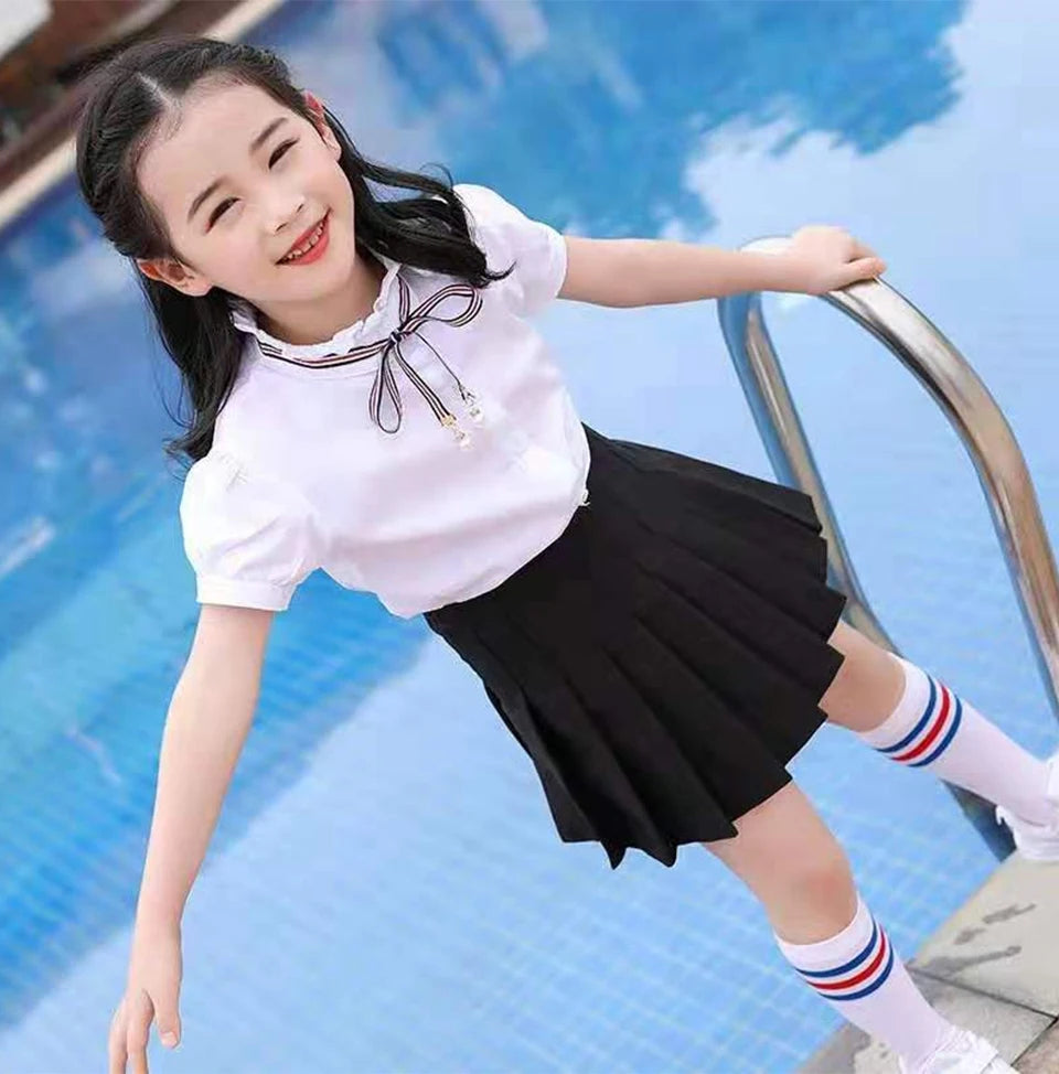 Girls' High Waist Pleated Mini Skirt