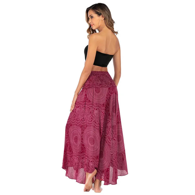 Summer Boho Vintage Long Maxi Skirt - Two-Way Beach Dress