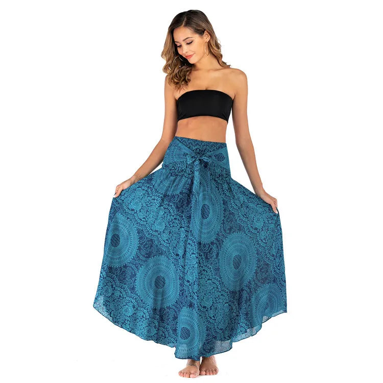 Summer Boho Vintage Long Maxi Skirt - Two-Way Beach Dress