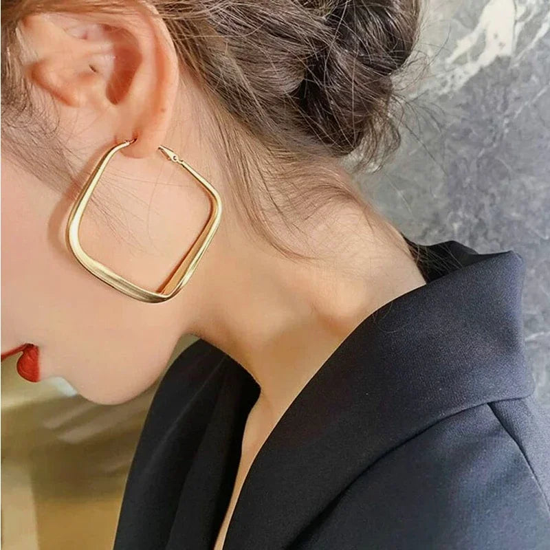 Women's Geometric Metal Earrings – Irregular Big Square Hoop Earrings, Fashion Jewelry Gift