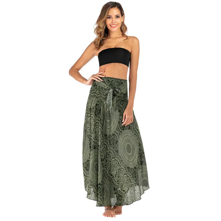 Summer Boho Vintage Long Maxi Skirt - Two-Way Beach Dress