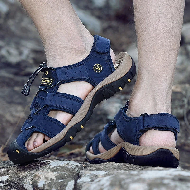 Men's Leather Sandals – Fashionable & Breathable Beach Slippers