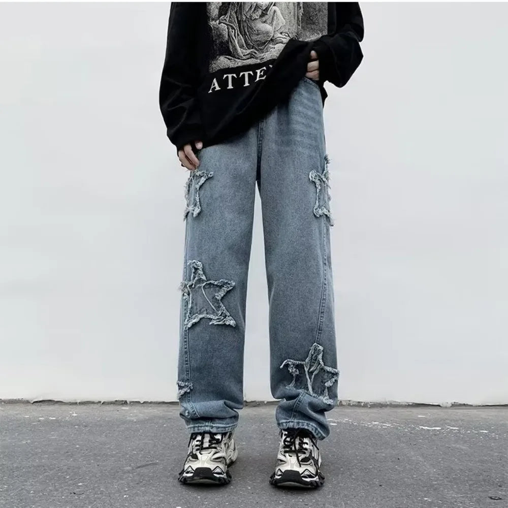 Hip Hop Embroidered Baggy Jeans - Men's Fashion Trousers