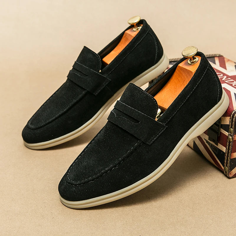 Elegant Suede Leather Loafers for Men – Comfortable British Style Slip-Ons