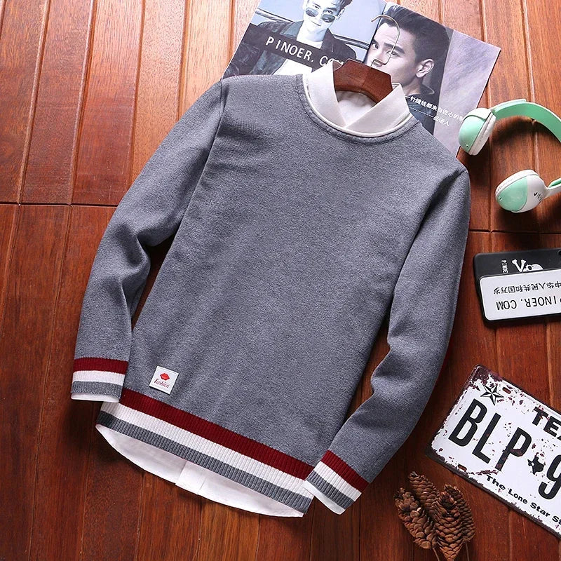 Men's Knitted Sweater – Korean Fashion Long Sleeve Pullover, Vintage Autumn Top