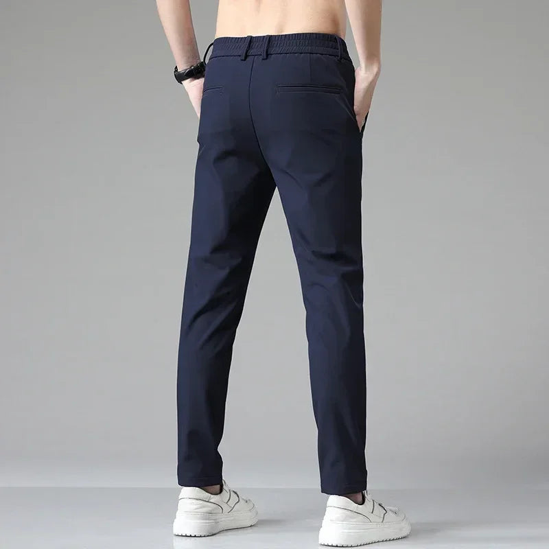 Pants Mens Stretch Korean Casual Slim Fit Elastic Waist Jogger Business Classic Trousers