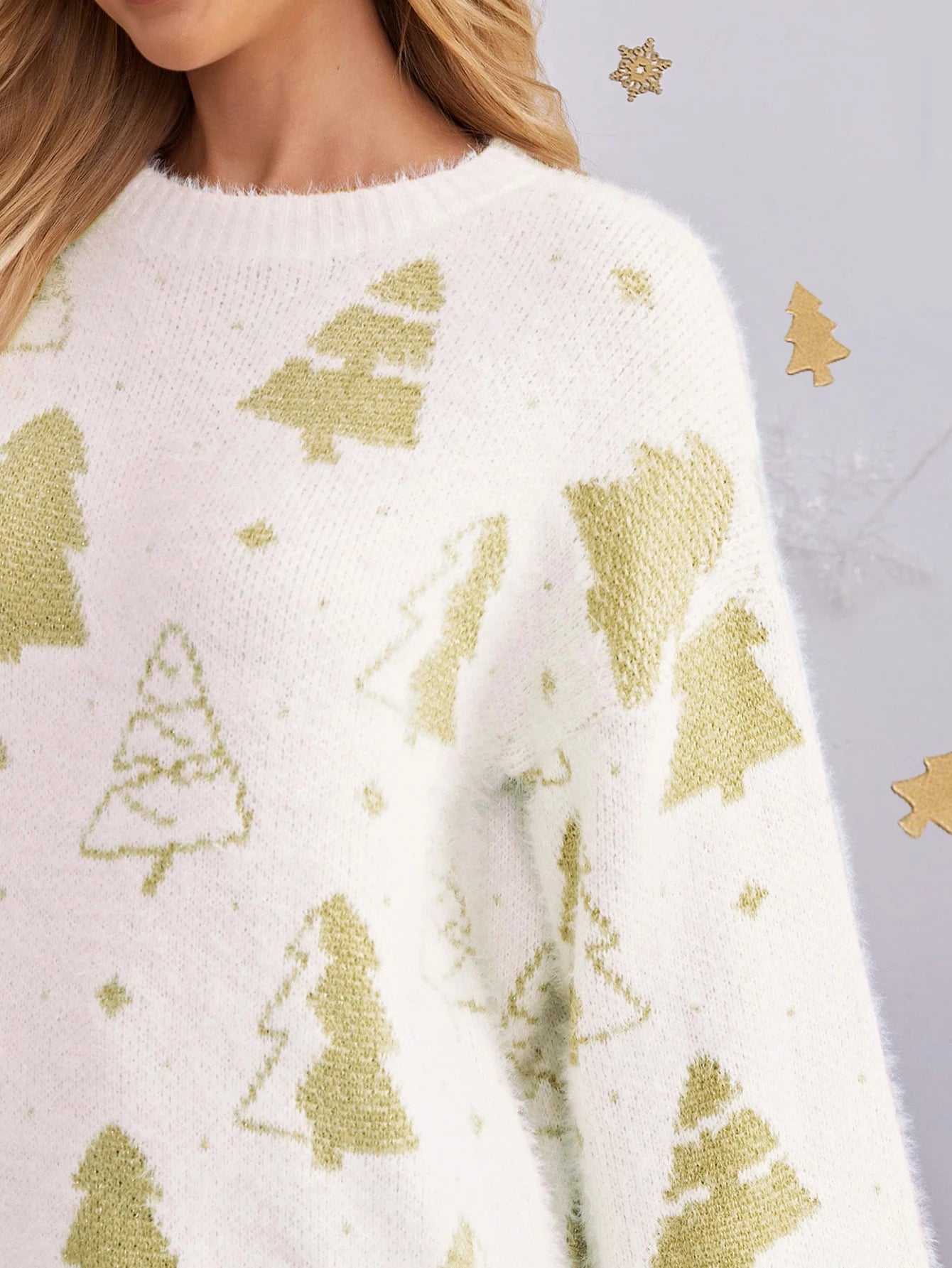 Women's Christmas Tree Pullover – Round Neck, Loose Fit, Lazy Style Knit Sweater for Autumn/Winter