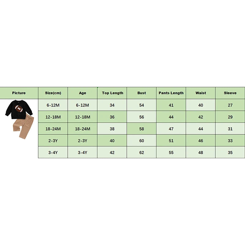 Boy Fall Pants Set Football Embroidered Long Sleeve Round Neck Sweatshirt Plaid Long Pants Outfits