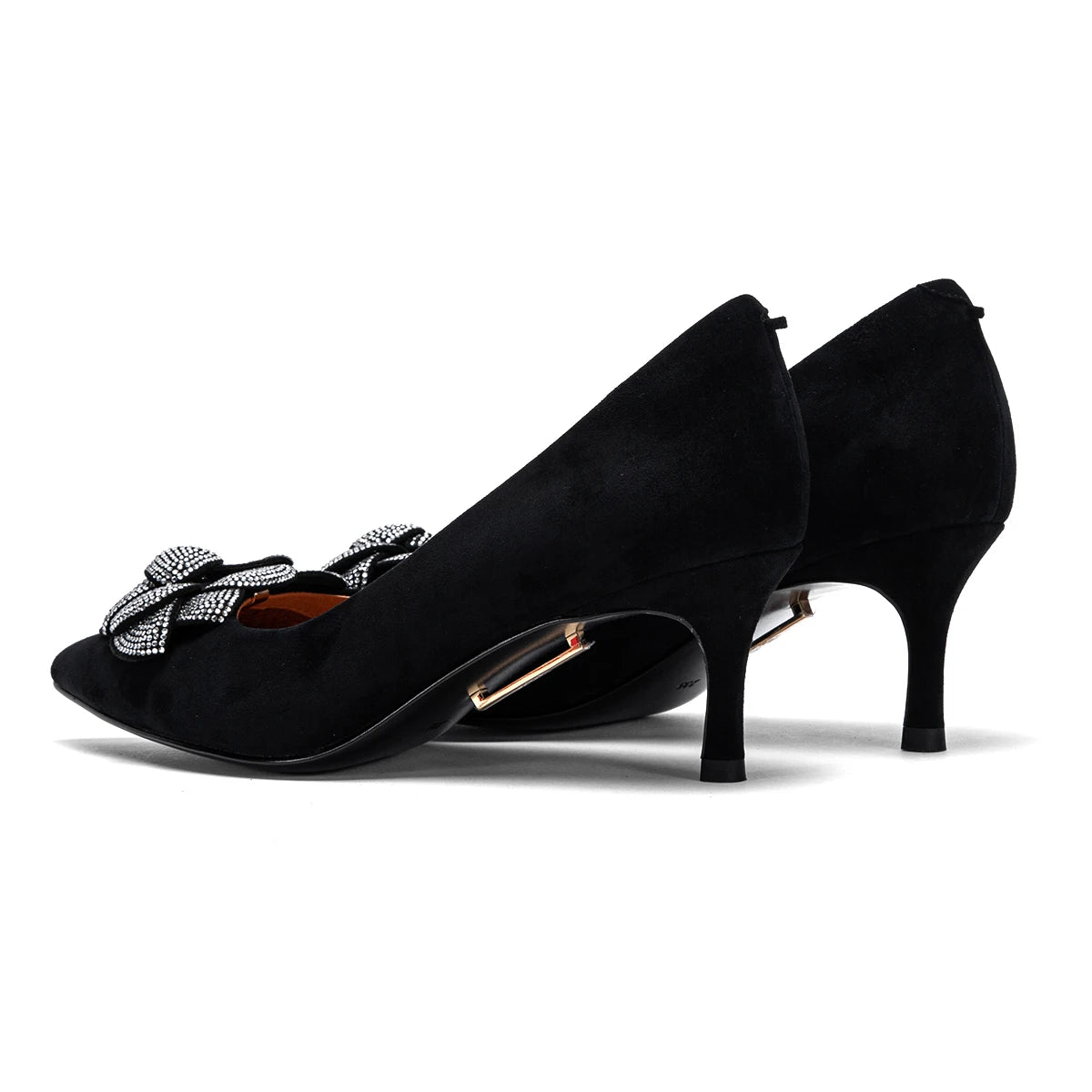 New High Quality Sheep Leather 3D Rose Design High Heels black