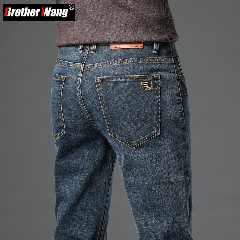 Men's Slim Stretch Cotton Jeans - Business Casual Vintage Denim