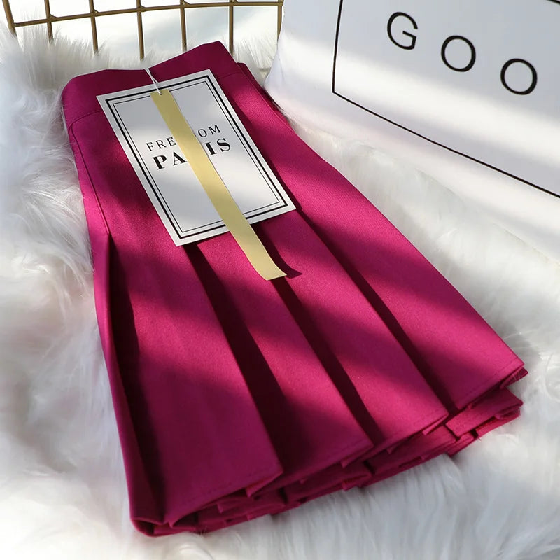 Korean High-Waisted Pleated A-Line Skirt