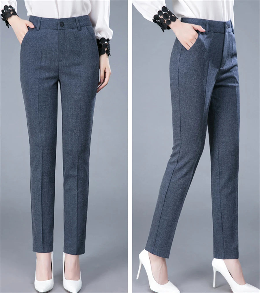 High Waist Formal Ankle Pants for Women - Slim Fit Korean Office Trousers